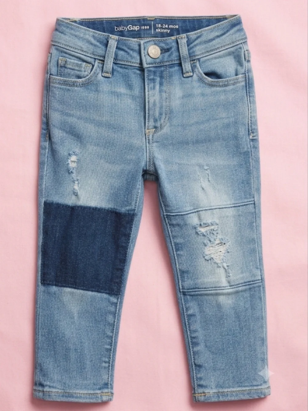 GAP Light Blue Distressed Skinny Jeans with Dark Blue Patch